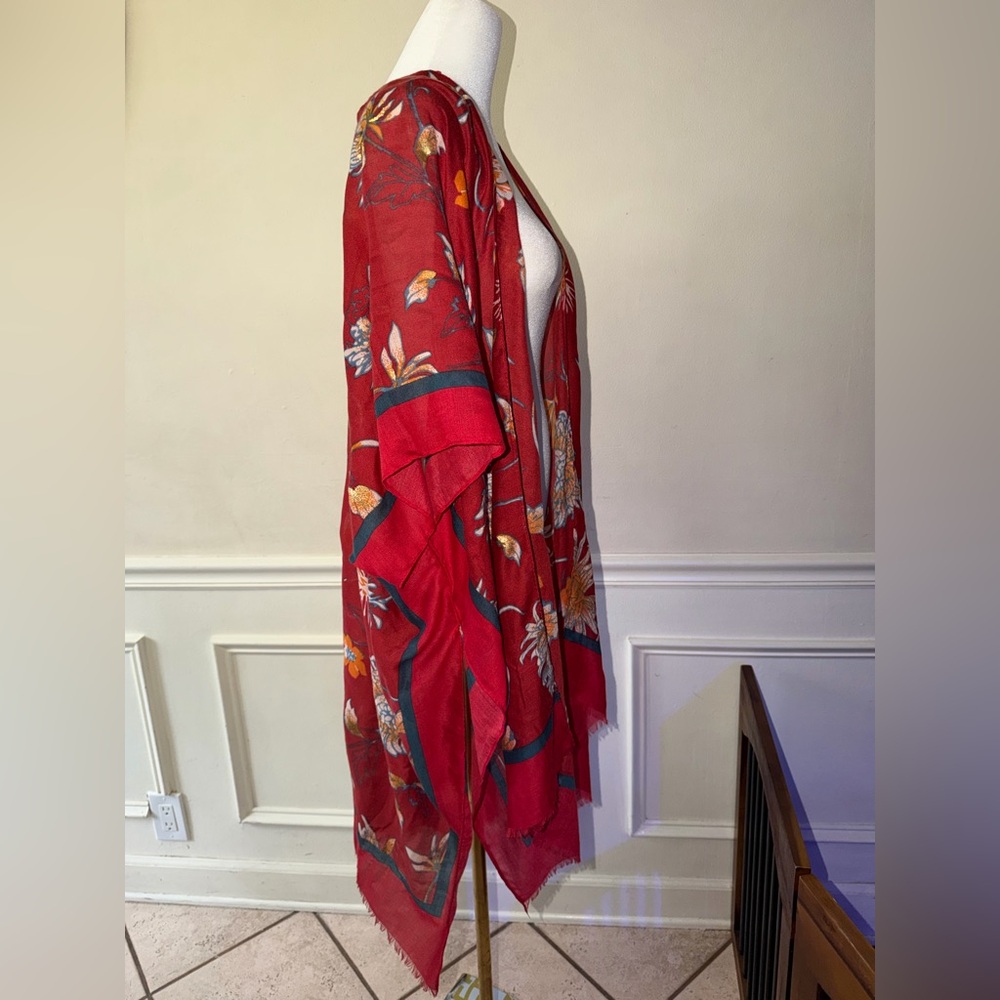 Woven ❤️ kimono cover up scarf top floral copper tones one size - Picture 3 of 7